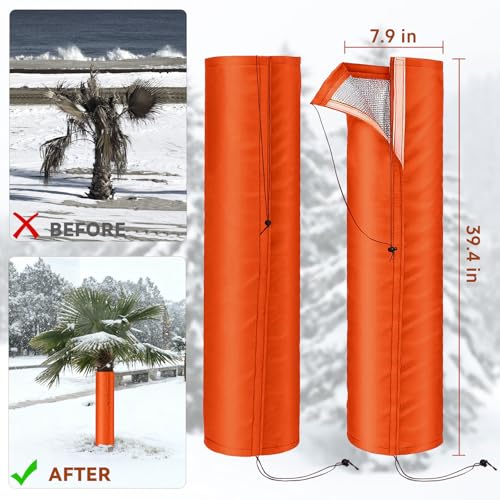 2Pcs Palm Tree Trunk Protectors(Dia 7.9") - 3 Layers Thermal Winter Tree Trunk Freeze Covers with Drawstring for Winter Tree Protection,Plant Trunk Covers Freeze Protection for Outdoor Cold Weather