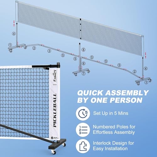 Pickleball Net Set with 4 Fiberglass Paddles, Portable Pickleball Set with 4 Fiberglass Paddles, 6 Balls & Carry Bag, Easy Setup for Driveway, Garage, Kids & Adults - style: 22ft Net With 4 Fiberglass Paddles