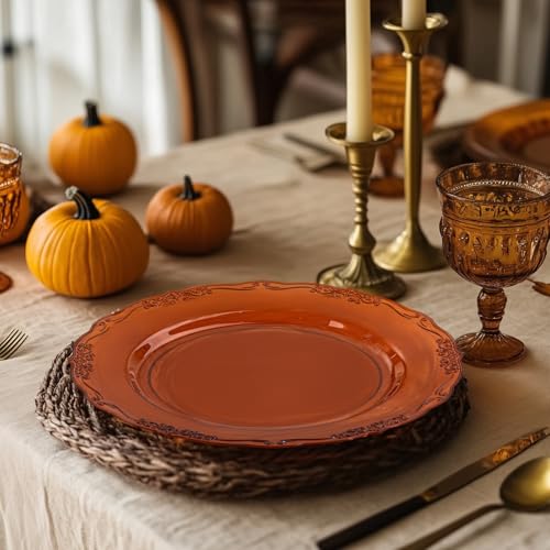 U-QE 100PCS Amber Plastic Plates - Clear Brown Plastic Plates Disposable Heavy Duty - Disposable Plates for Party Including 50PCS 10'' Dinner & 50PCS 7.5'' Dessert Plate - color: Amber