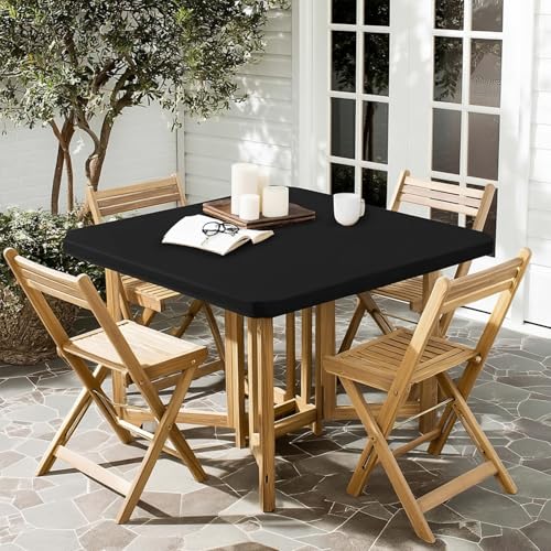 Fitted Tablecloth Black Card Elastic Spandex Table Cover-Small Stretch Folding Table Cloths for Kitchen Dining Picnic Patio Outdoor Party (Black, 24in*48in(Rectangle)) - color: Black, size: 24"x48"|1 Pack