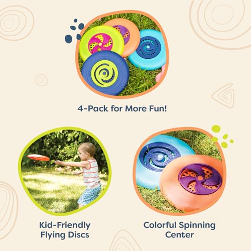 B. toys – Flying Disc Set – 4 Colorful Flying Discs – Outdoor Sports & Games for Kids – Discs Set for Backyard, Park, Beach – Disc – Oh – 4+ Years