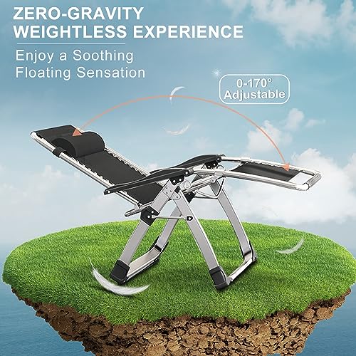 ABORON Oversized Zero Gravity Chair,29In XL Premium Outdoor Lawn Folding Lounge Chairs,Sturdy Adjustable Reclining Patio Chairs with Removable Cushion,Headrest & Tray - color: Upgrade Sea Blue
