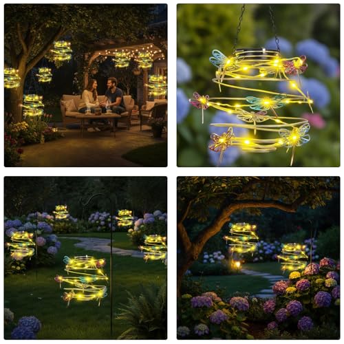2 Pack Solar Outdoor Lantern Hanging Lights - 30LED Waterproof Solar Dragonfly Light Outdoor,Hanging Decor for Garden,Yard,Porch Patio,Lawn Backyard Landscape Pathway Outside,Gifts for Women - color: Blue-Dragonfly