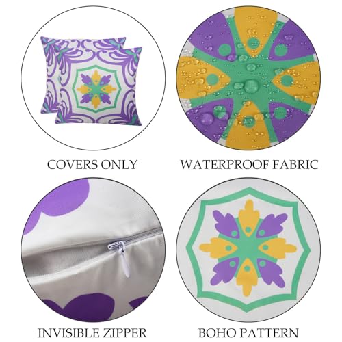Pyonic Purple Outdoor Pillows Waterproof Throw Pillow Covers Set of 4 Floral Printed and Boho Farmhouse Outdoor Pillow Covers for Patio Funiture Garden 18x18 Inch - color: Purple, size: 18" x 18" (Pack of 4)