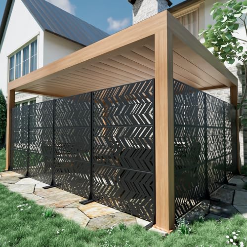Casaphoria Metal Privacy Screen Outdoor, 72" H x 47" W Freestanding Decorative Privacy Screen for Patio Deck Balcony Garden with Stable Base, Black-Christopher - color: Black-christopher