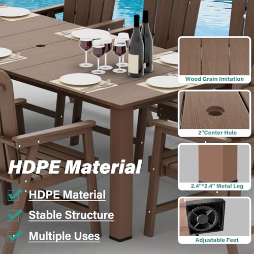 9-Piece Patio Dining Set, Outdoor Dining Set for 8, Large HDPE All-Weather Outdoor Furniture with 89.57” Umbrella Hole Table, 8 Armchairs, Brown - color: Brown, size: 8 Armchairs