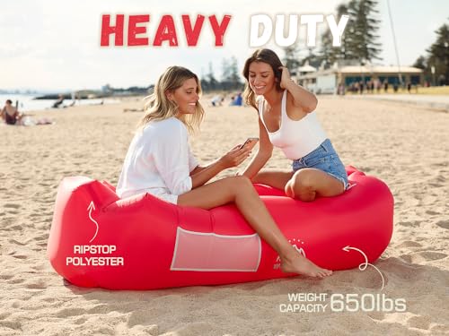 WEKAPO Inflatable Couch Air Lounger Chair - Camping & Beach Accessories, Portable Blow up Sofa for Hiking, Lawn, Indoor/Outdoor Movies & Music Festivals. Lightweight and Easy to Set Up Air Hammock - color: Red