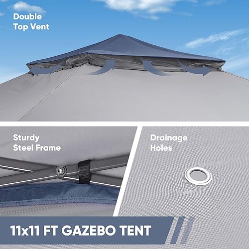 11x11 FT Gazebo Tent, Outdoor Tents for Parties with Mosquito Netting, Folding Heavy Duty Height Adjustable Canopy Tent for Patio Backyard Garden (Blue) - color: Blue