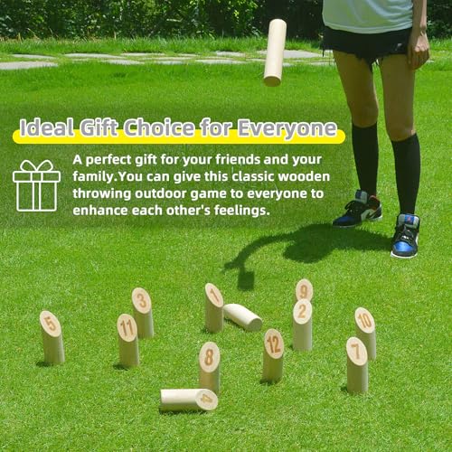 Gorock Numbered Block Toss Games, Wooden Bowling Throwing Game Set with Scoreboard & Carrying Bag, Giant Outdoor Backyard Lawn Games for Adults Family