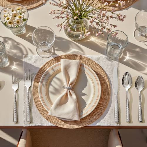 KINGSTONE Silverware Set, 5-Piece 18/10 Stainless Steel Flatware Set - Roman Column Embossed Thick Handle, for Wedding, Home, Restaurant, Kitchen and Party, Mirror Polish & Dishwasher Safe - size: 5-Piece