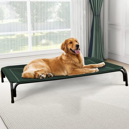 Czpalo Elevated Dog Bed, Raised Outdoor Pet Bed for Large Sized Dog, Portable Cooling Pet Cot with Breathable & Washable Mesh, Indoor & Outdoor Pet Hammock with Skid-Resistant Feet. - color: Green, size: L(43.30"x31.90"x8.00")