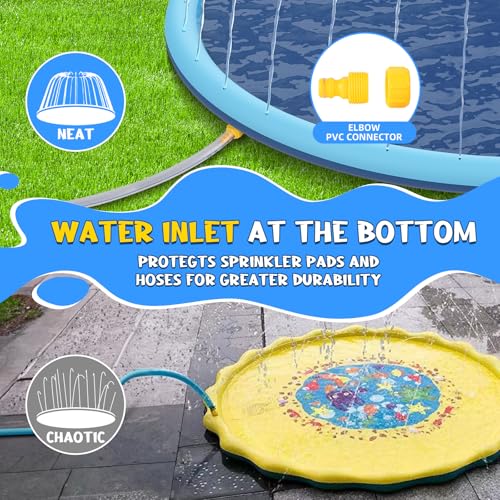 Non-Slip Splash Pad for Kids and Dog, 70" Extra Large Baby Play Mat, Dog Pool Toys, Thicken Sprinkler Pool Summer Outdoor Water Toys for Ages 3-12 Boys Girls, Parent-Kids &Games Fun Backyard (Blue) - size: 70in