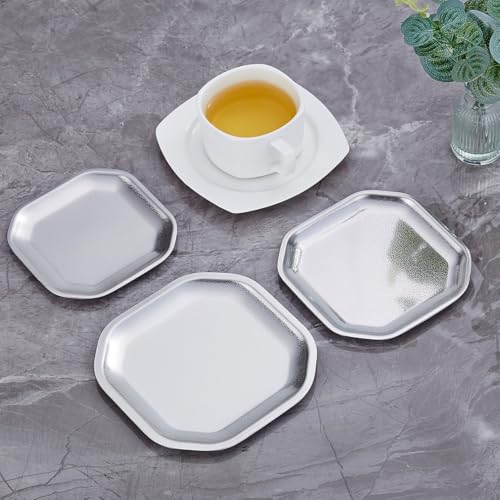 SANQIAHOME 5.9x5.9 inch square Appetizer Plates,thick stainless steel Dinner Plates, Pasta Dessert Plates for Sushi, Fruit oven/Dishwasher Safe, Set of 4,silver - color: Silver, size: 5.9x5.9 in