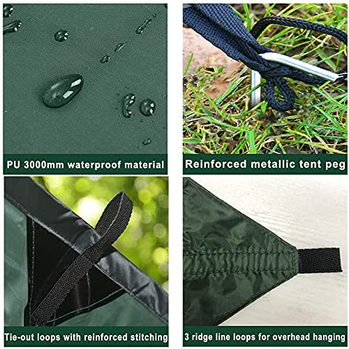 KALINCO Waterproof Camping Tarp Tent Hammock Rain Fly, 10X10FT/10X15FT, Mutifunctional Tent Footprint Lightweight Tarp for Camping, Hiking and Survival Shelter - color: Green-3x3m