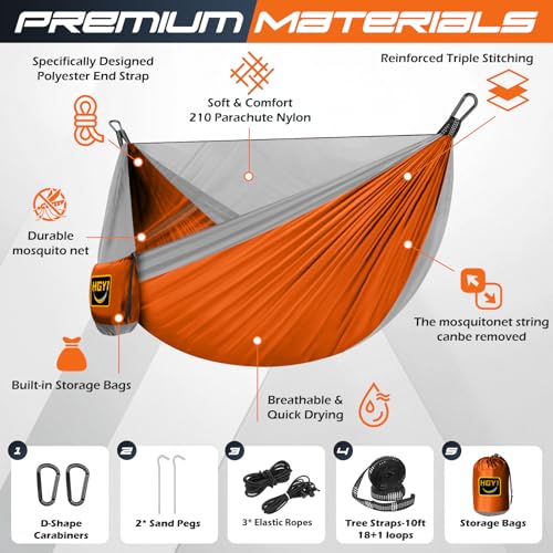 Camping Hammock Mosquito Net,Double & Single Portable Hammocks Hammocks with 2 Tree Straps,Hammock Tent for Travel Camping,Camping Accessories for Indoor Outdoor Hiking Backpacking Backyard Beach - color: Orange&grey, size: Large