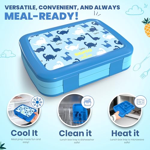 YOLAY Bento Box for Kids Lunch Box Leak-Proof, 5-Compartment Lunch Box Kids for Ages 3-10, Durable with Anti-Slip Base, Suitable for Schools, Outdoor and Travel (Mermaid) (Dino) - color: Dino