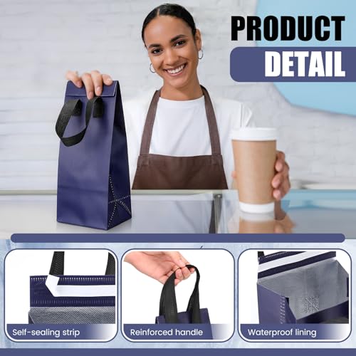 50 Pcs Navy Blue Insulated Single Cup Drink Carrier Bags Bulk Thermal Insulation Take Away Bags Portable Takeout Coffee Carrier Reusable Carriers with Handle for Hot Cold Beverage - color: Navy Blue