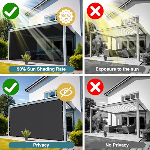 Shade&Beyond Customized Size 90% Sun Shade Cloth with Grommets, 06' X 12' Pergola Shade Cover Canopy, Mesh Tarp Sun Screens for Patio, Outdoor, Garden, Backyard, Dark Gray, GN09 - color: Dark Gray, size: 0 6' X 1 2'