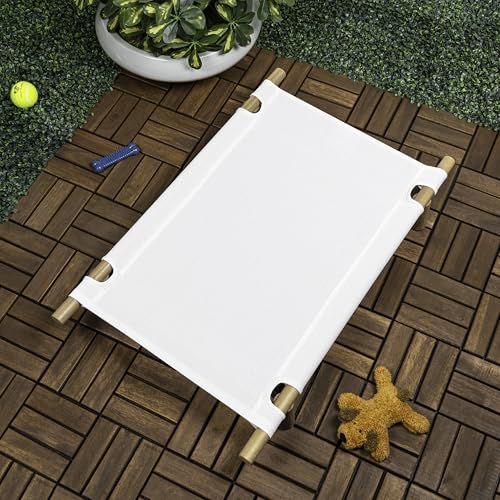 DBD5000A Chester 32" Modern Minimalist Wood Frame Elevated Outdoor Dog Bed, Snow/Light Teak - color: Snow/Light Teak