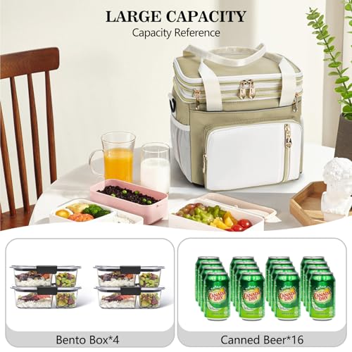 Lunch Box & Lunch Bag for Women Men, Large Insulated Adult Lunch Box Leakproof Lunchbox Cooler Bag for Work Picnic Beach,16L, Beige & White - color: Sand Beige