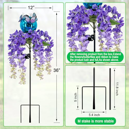 Solar Lights Outdoor Pathway,Wisteria Flower Garden Stakes,Colorful LED Lights for Yard,Patio,Lawn,Solar Powered Garden Decortions,Spring Gifts for Women - color: Wisteria