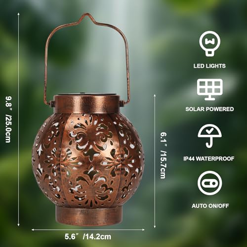 Edenseelake 2 Pack Solar Hanging Lanterns Outdoor Waterproof Flower Lights, Metal Decorative LED Lantern for Garden, Patio, Porch, Yard, Lawn, Bronze - color: Flower, size: 2 packs