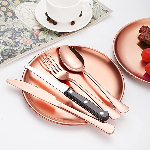 Picnic Tableware Set Camping Dinnerware Copper/Rose Gold Silverware and Plates Kit for 4 Portable Utensils Stainless Steel Dishes Spoons Forks Knives Bottle Opener Food Tongs - size: 20, style: Copper/Rose Gold Camping Flatware