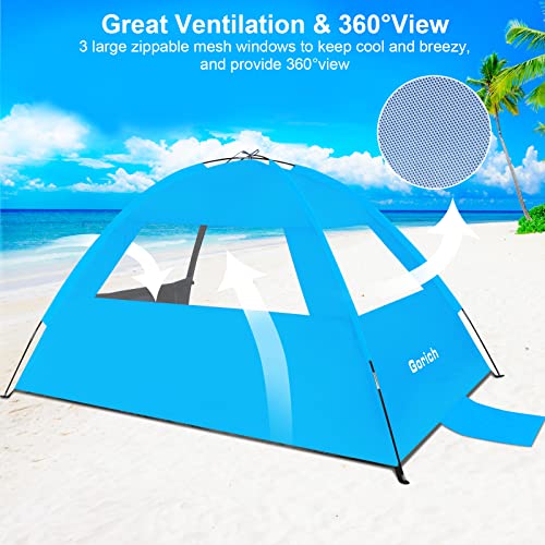 Gorich Beach Tent Sun Shelter for 3/4/6/8/10 Person with UPF 50＋ UV Protection, Lightweight & Easy Setup Beach Shade Canopy, Portable Beach Shade Tent Beach Cabana - color: Dark Shelter-skyblue, size: 8 Person