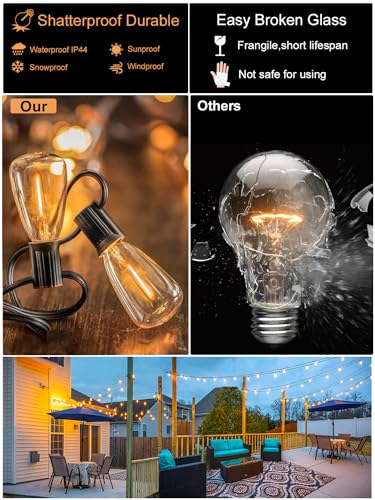 DAMAING Outdoor String Lights Weatherproof 400FT shatterproof connectable Patio Lights for Outside 4 Pack x 100FT with 208 Vintage dimmable LED Edison Bulbs,Hanging Lights for Garden,Balcony - color: Black, size: 400 Feet