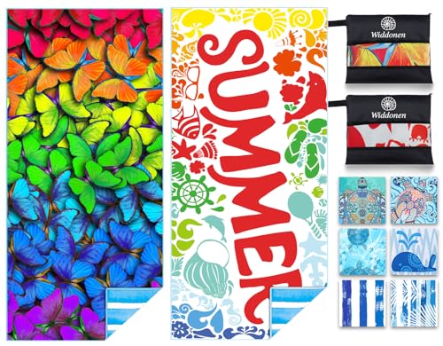 2 Pack Microfiber Lightweight Beach Towel Sand Free Quick Dry Absorbent Thin Compact Towels for Swimming Pool Camping Beach Accessories Large Easy Pack Travel Things for Vacation Essentials Gift - color: 2 Pack Colorful Summer M, size: 32x71 Inch