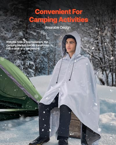 VEVOR Camping Blanket, Large Warm Wearable Stadium Blanket, Waterproof & Windproof, Polyester Fleece, Flame Retardant, Great for Outdoors, Picnics, Hiking, Sports Events, Travel, 79" x 59", Light Grey - color: Light Grey