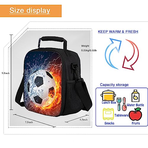 Lunch Tote, 2019 Upgrade Insulated Football Lunch Bag- Waterproof Reusable Lunch Box Portable Meal Bag Ice Pack for Kids Boys Girls -Black - color: Football Red