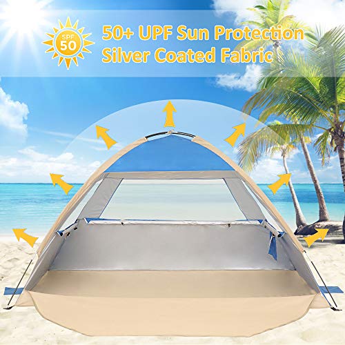 Gorich Beach Tent Sun Shelter for 3/4/6/8/10 Person with UPF 50＋ UV Protection, Lightweight & Easy Setup Beach Shade Canopy, Portable Beach Shade Tent Beach Cabana - color: Sapphire Blue, size: 3 Person