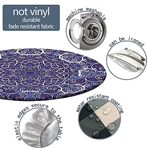 Kaleidoscope Flower Fitted Tablecloth Round - 60 Inch Table Cloth - Bohemian Style Elastic Edge Table Covers, Indoor Kitchen Dinning Room or Outdoor Picnic Party Dining Tables Decoration - color: Bohemian Style, size: 48" (Round)