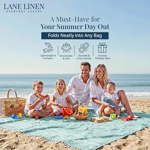 LANE LINEN Beach Towels Oversized - Beach Supplies, Turkish Beach Blanket with Lightweight Sand-Free Feel – 82"x82", Perfect for Poolside Lounging & Park Picnics – Hunter Green - color: 13: Hunter Green, size: Beach Blanket (80" x 80")