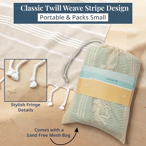 LANE LINEN Picnic Blankets - Turkish Beach Blanket Sandproof with Lightweight Quick Dry Design, 82"x82", Beach Summer Vacation Essentials for Relaxing, Park Outings or Yoga Mat – Beige - color: 02: Beige, size: Beach Blanket (80" x 80")