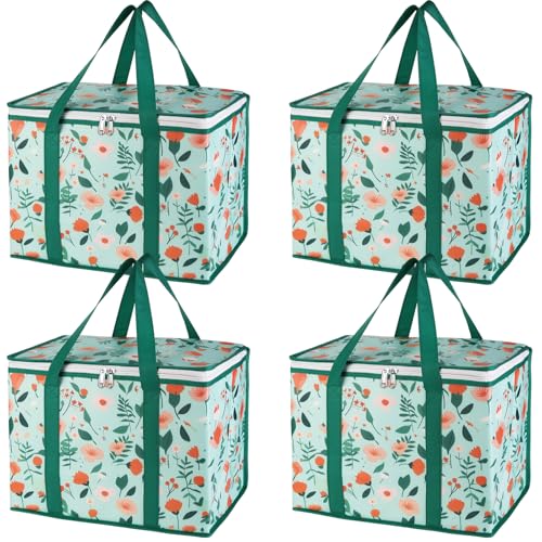 Bodaon 4-Pack Cooler Insulated Food Delivery Bag, X-Large Bags for Grocery/Catering/Shopping, Rideshare Delivery Bag, Thermal Hot Pizza, Large Cold and Frozen, XL Tote, Flower - color: Flower, size: X-Large