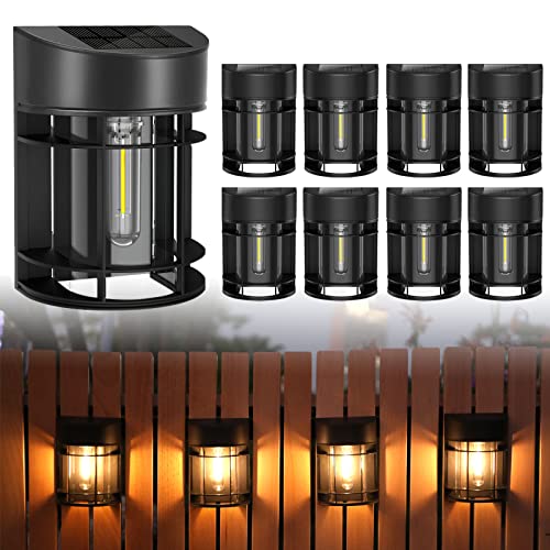 Solar Fence Lights Outdoor, 8 Pack Waterproof Solar Lights Outdoor, Outdoor Solar Light Fence Light for Garden Fence Post Step Stair Backyard - color: Black, size: 8 Pack