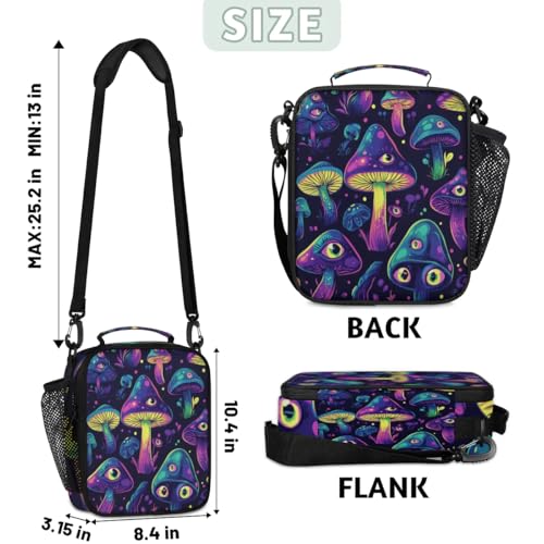 Mushroom Lunch Box for Kids Insulated Cooler Bag with Side Pocket Reusable Leakproof Lunchbox Tote for Work School Picnic Travel - color: Mushrooms