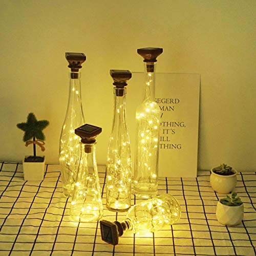 10 Pack Solar Wine Bottle Lights 20 LEDs Waterproof Fairy Cork String Silver Wire Craft Lights for Party, Wedding, Christmas, Holiday, Garden, Patio or Table Decor - color: Warm White, size: Square