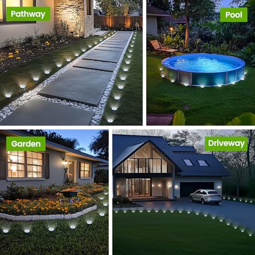 PATIOWIN Mini Solar Ground Lights, 16 Pack Solar Garden Lights, Solar Powered Pathway Lights Warterproof, Outdoor Lights for Driveway, Walkway, Backyard, Patio (Cool White) - color: Cool White, size: 16 PACK