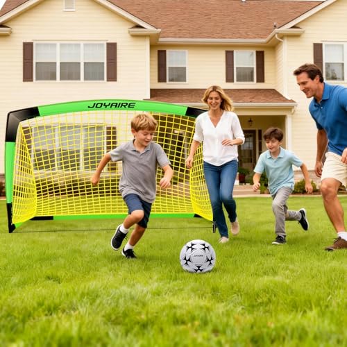 Pro-Grade Kids Backyard Soccer Goal, Tear-Resistant 5-Layer Polyester Soccer Net & 10mm Poles for Maximum Durability, 4x3ft/6x4ft/7x5ft, Pop Up Portable Soccer Training Equipment Set with Size 4 Ball - size: 4 ft x 3ft, style: Green Black