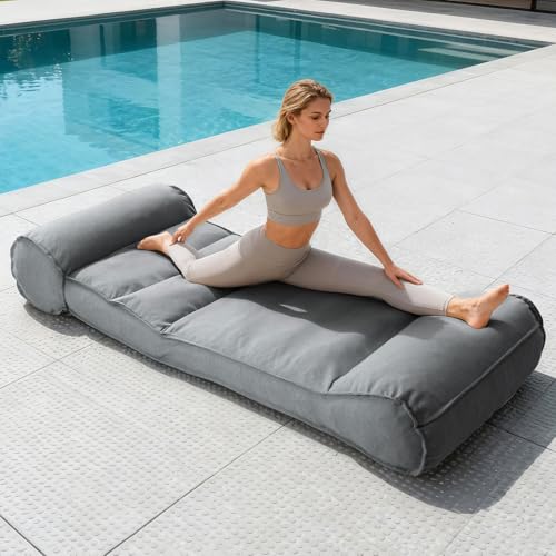 Dineli 83'' Outdoor Chaise Lounge Chair Patio Lounger for Outside, Pool Lounge Chairs Lazy Floor Lounger Meditation & Yoga Chair Waterproof Sunbed Outdoor Lounge Furniture for Garden Beach, Dark Gray - color: Dark Gray, 83'' Length