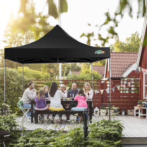 COBIZI 10x10 Pop Up Canopy Tent with 4 sidewalls Commercial Heavy Duty Canopy UPF 50+ All Weather Waterproof Outdoor Canopy Wedding Tents for Parties Gazebo with Roller Bag, Black (Windproof Upgraded) - color: Black, size: 10x10 with Sidewalls