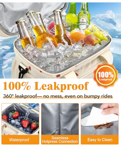 Insulated Lunch Bag for Men & Women, Double Leakproof Lunch Box Soft Cooler Tote with 5 Pockets, 600D Oxford, EVA Lining, Adjustable Strap for Work, Picnic- Corduroy Cue Strawberry - color: Corduroy Strawberry, size: Double