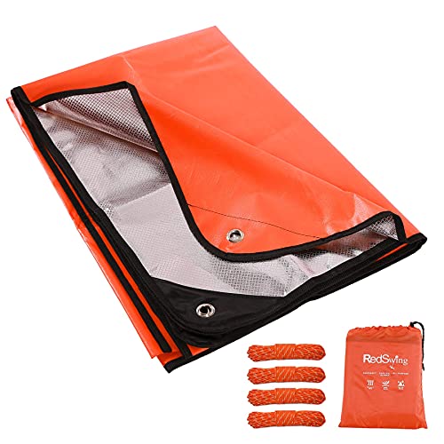 RedSwing Insulated Tarp, Multipurpose Emergency Thermal Tarps, Waterproof All Weather Heavy Duty Heat Reflective Survival Blanket for Camping Hiking, Orange - color: Orange