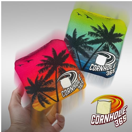 Cornhole365 Themed Cornhole Bag - All-Weather, Heavy-Duty & Durable Polyester Fabric, Resin Filling, Double-Stitched Duck Cloth - Professional Cornhole Bean Bags for Indoor & Outdoor Use - Set of 8 - color: Beach