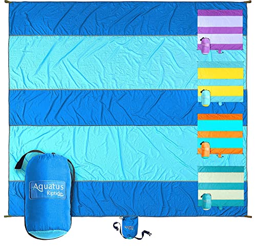 Extra Large Beach Blanket Waterproof Sandproof – XXL Oversized Beach Mat 10ft x 9ft Fits up to 8 Adults - Quick Dry Travel Blanket with 4 Stakes, Corner Pockets, Strap and Attached Bag - color: Riptide