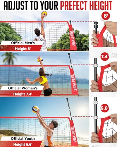 ZEALFEEL Volleyball Net, 12FT Training Set with 3-Level Adjustable Height (8'/7.4'/6.6'), Freestanding Portable Practice Net for Backyard, Serving & Spiking Drills, with Carry Bag for Outdoor & Indoor - style: 12FT Volleyball Net Set 3-Height Adjustable