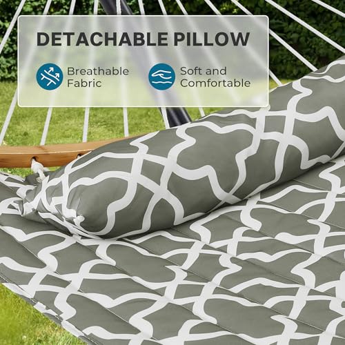 SUPERJARE Hammock with Stand, 2 Person Heavy Duty Hammock with Padded Cotton, Detachable Pillow & Strong Curved-Bar & Portable Carrying Bag, Perfect for Outdoor & Indoor, Grey with White Flower - color: Grey With White Flower